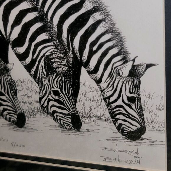 Original Lithograph in Pen & Ink, Zebras Drinking Signed Limited Edition #4/250 - Picture 15 of 16